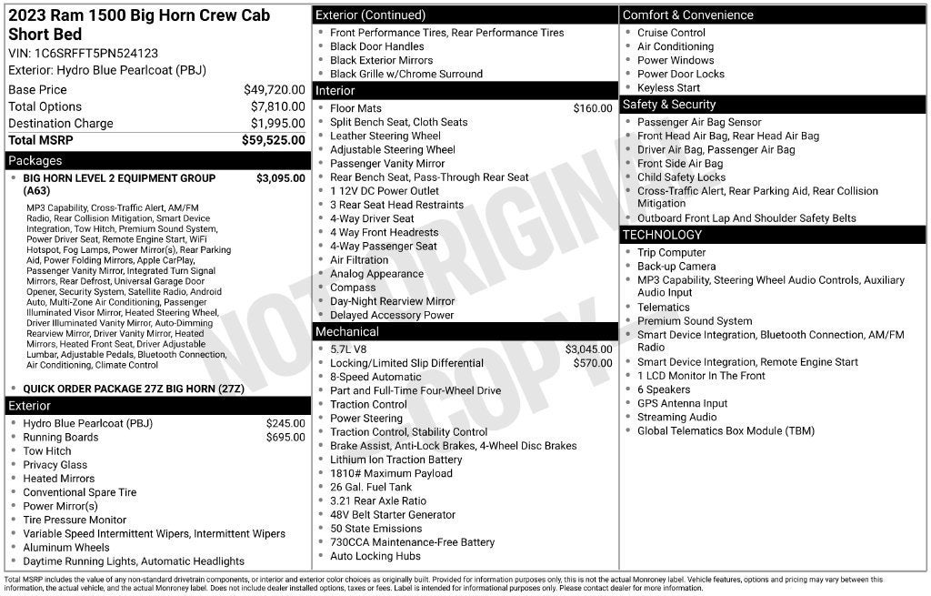 2023 RAM 1500 Big Horn Crew Cab 4x4 5'7" Box