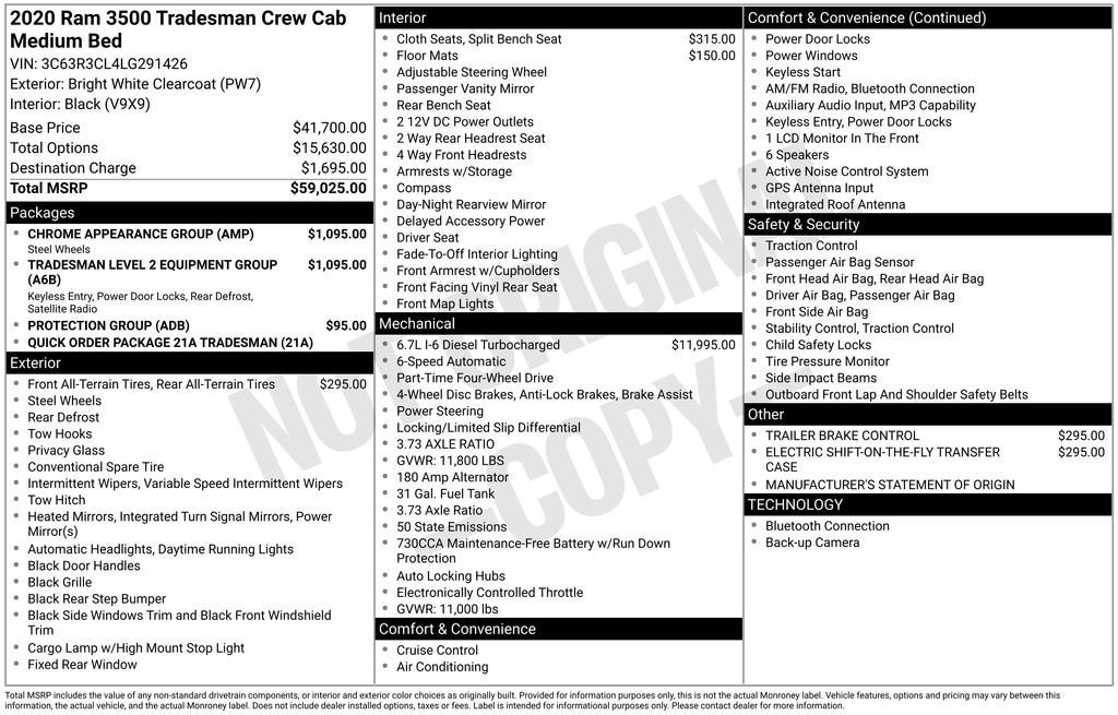 2020 RAM 3500 Tradesman Crew Cab 4x4 6'4" Box