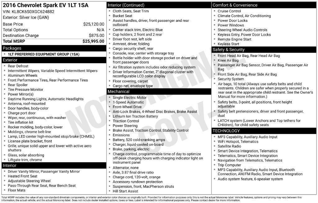 2016 Chevrolet Spark EV LT
