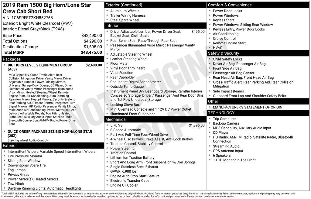 2019 RAM 1500 Big Horn/Lone Star Crew Cab 4x4 5'7' Box
