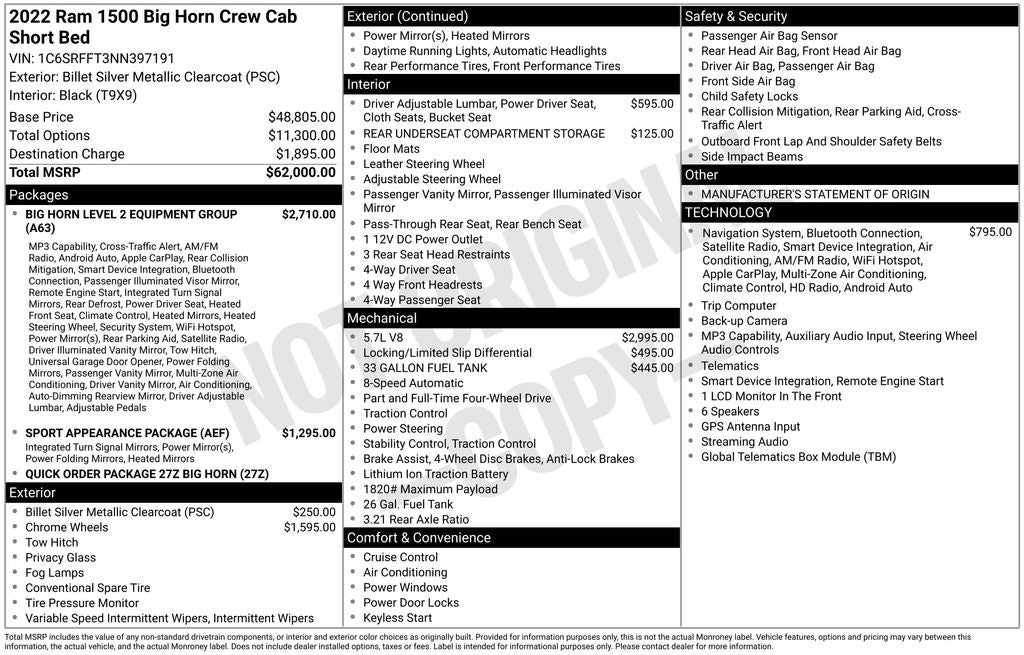 2022 RAM 1500 Big Horn Crew Cab 4x4 5'7' Box