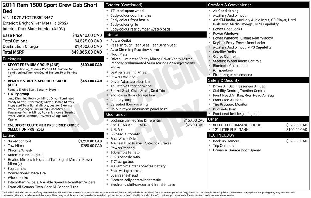 2011 RAM Ram 1500 Sport