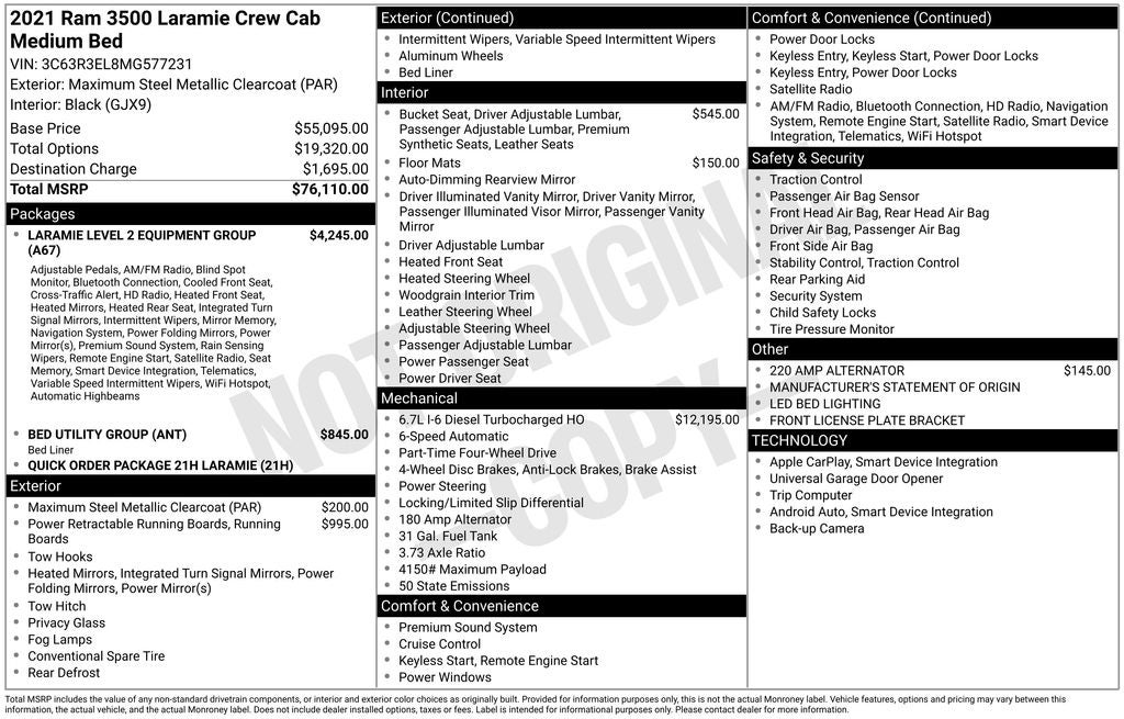2021 RAM 3500 Laramie Crew Cab 4x4 6'4' Box