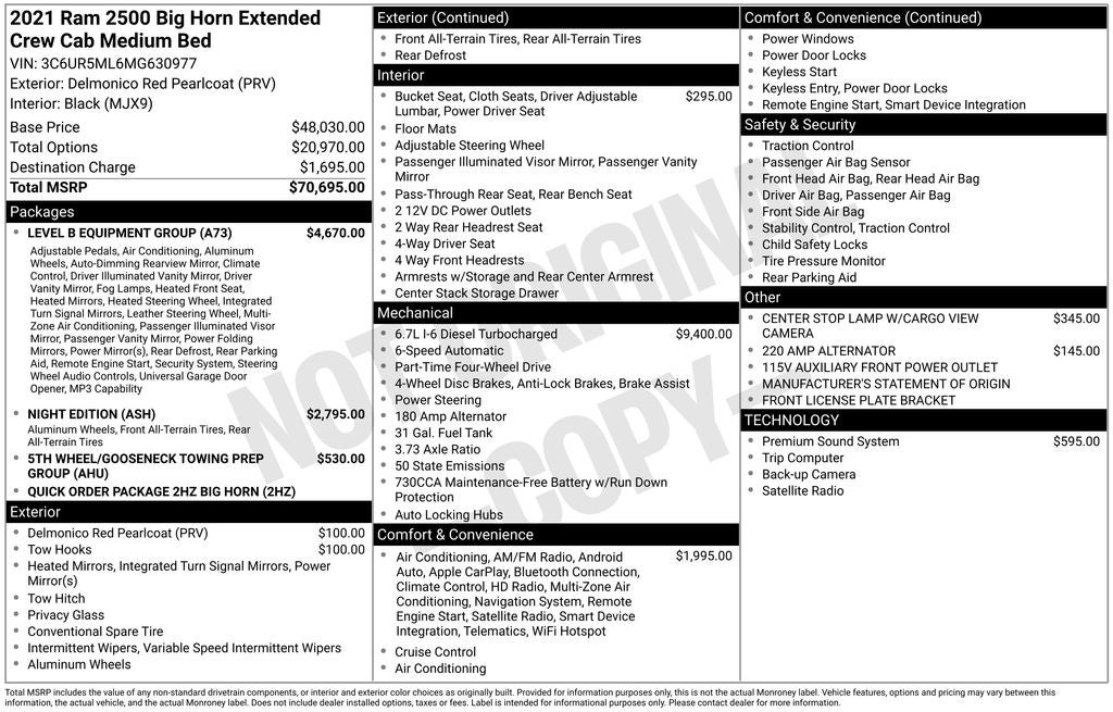 2021 RAM 2500 Big Horn Mega Cab 4x4 6'4'' Box