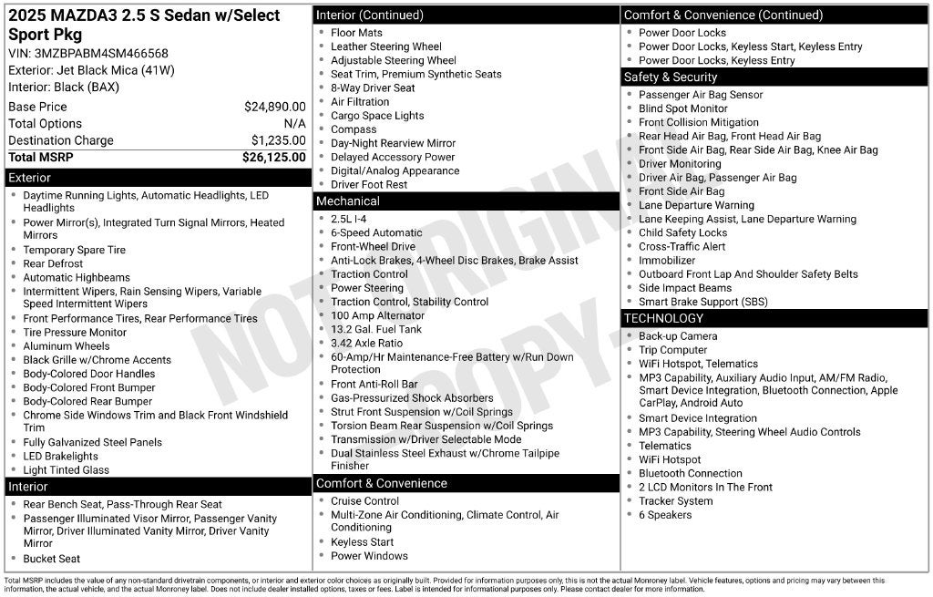 2025 Mazda Mazda3 2.5 S Select Sport