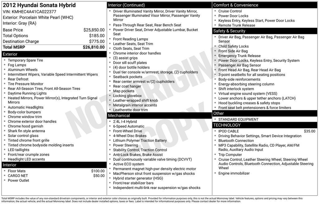 2012 Hyundai Sonata Hybrid Base